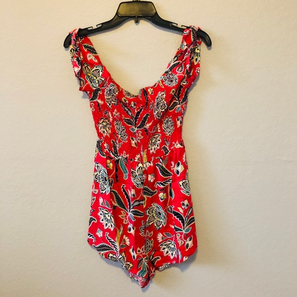 NWOT Lush Red Floral Off The Shoulder Romper - Picture 2 of 3